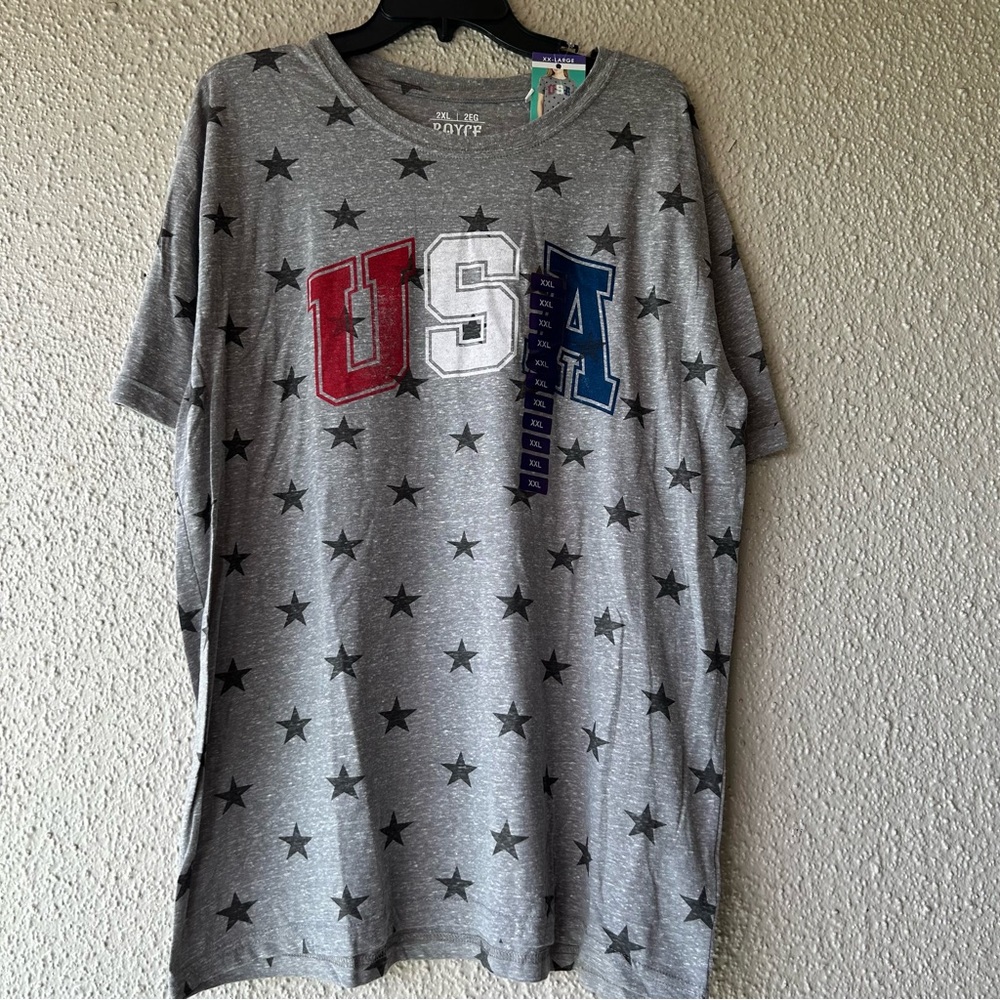 Royce Brand Women's American t shirt USA and Stars Grey red white blue XXL NWT
